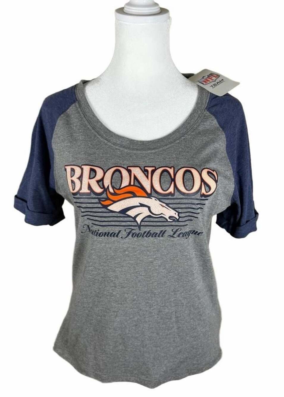 NFL Team Apparel Denver Broncos Women Size S Gray Blue T-Shirt NWT